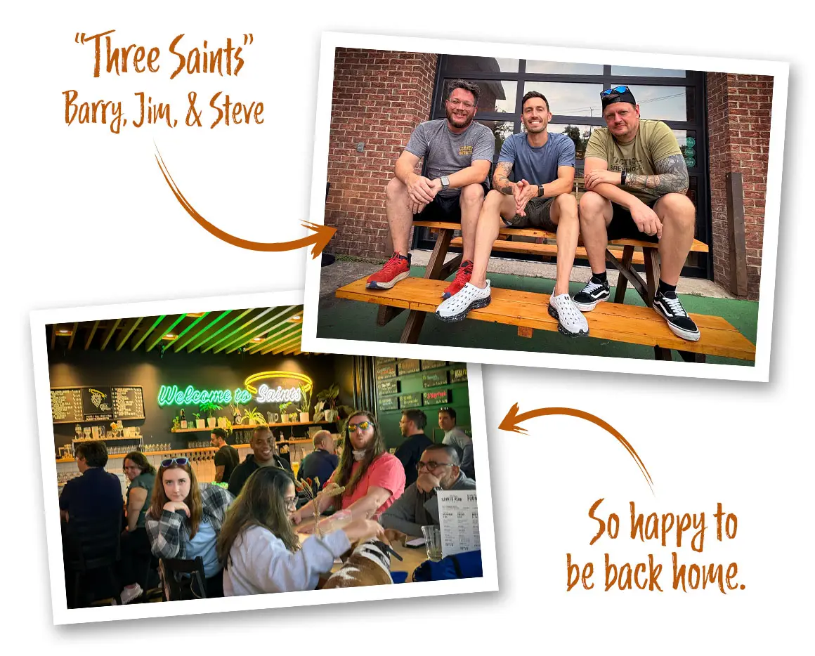 photo of new owners, barry, jim and steve and a photo of the saints row taproom